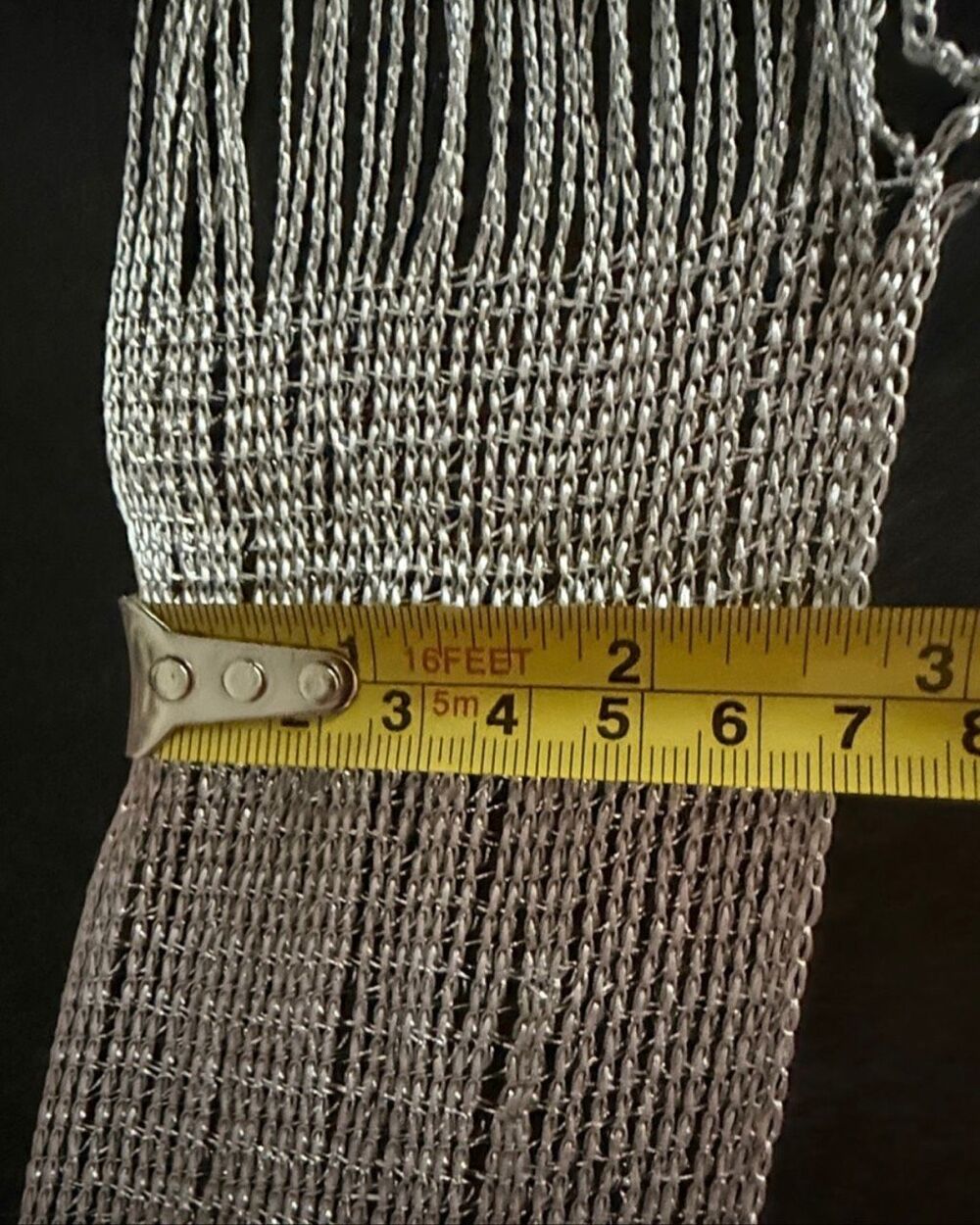 Silver Long Scarf with Fringe - Lightweight Metallic Knit - Picture 7 of 9